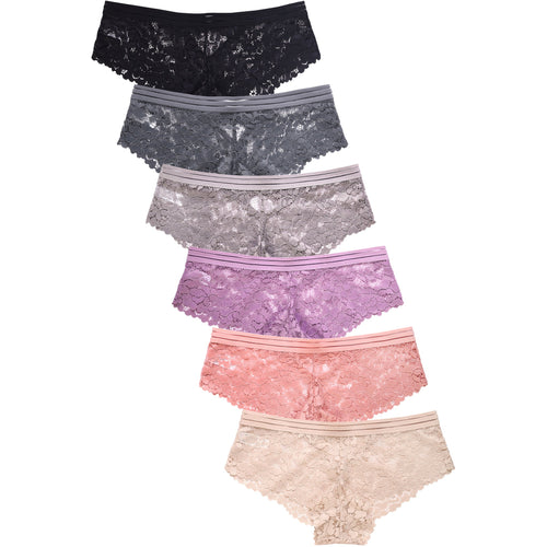 PACK OF 6 SOFRA WOMEN'S FLORAL LACE HIPSTER PANTY (LP9067LH)