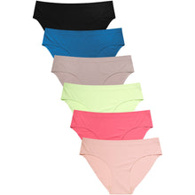 Load image into Gallery viewer, PACK OF 6 MOPAS WOMEN'S COTTON BLEND NO SHOW SEAMLESS SOLID BIKINI PANTY (LPN2016K9)