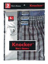 Load image into Gallery viewer, Men&#39;s Essentials Knocker PACK OF 3 Button Fly Cotton Plaid Boxer Shorts (TB4500_3PK AST)
