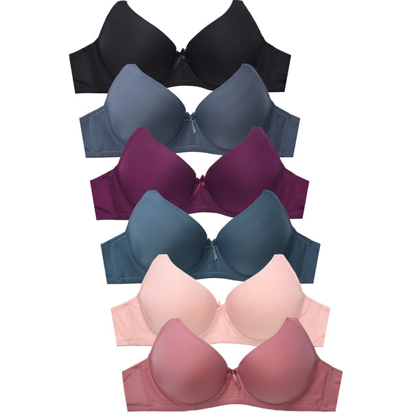 PACK OF 6 SOFRA WOMEN'S PLUS DD FULL CUP SOLID T SHIRT BRA (BR4129PDD5)