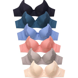 PACK OF 6 SOFRA WOMEN'S PLUS D FULL CUP LACE TRIM BRA (BR4472PLDX)