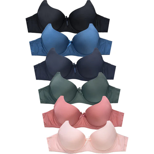 PACK OF 6 MAMIA WOMEN'S FULL COVERAGE SOLID T SHIRT BRA (BR4600P)