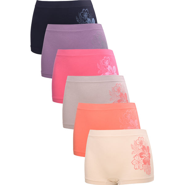 PACK OF 6 SOFRA WOMEN'S SEAMLESS FLORAL GRAPHIC BOYSHORTS (LP0126SB5)