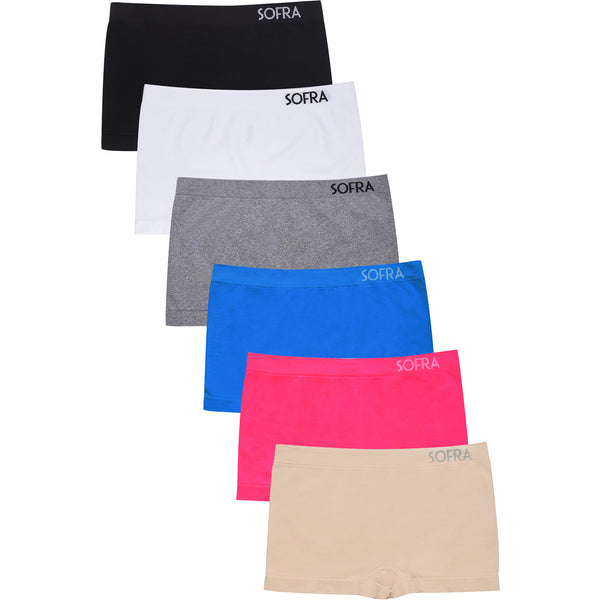 PACK OF 6 SOFRA WOMEN'S PLUS SEAMLESS HEATHER SOLID BOYSHORTS (LP0264SBX)