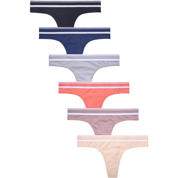 PACK OF 6 SOFRA WOMEN'S COTTON BLEND STRIPED BAND SOLID THONG (LP1551CT4)
