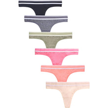 Load image into Gallery viewer, PACK OF 6 SOFRA WOMEN&#39;S COTTON BLEND STRIPED BAND SOLID THONG (LP1551CT)
