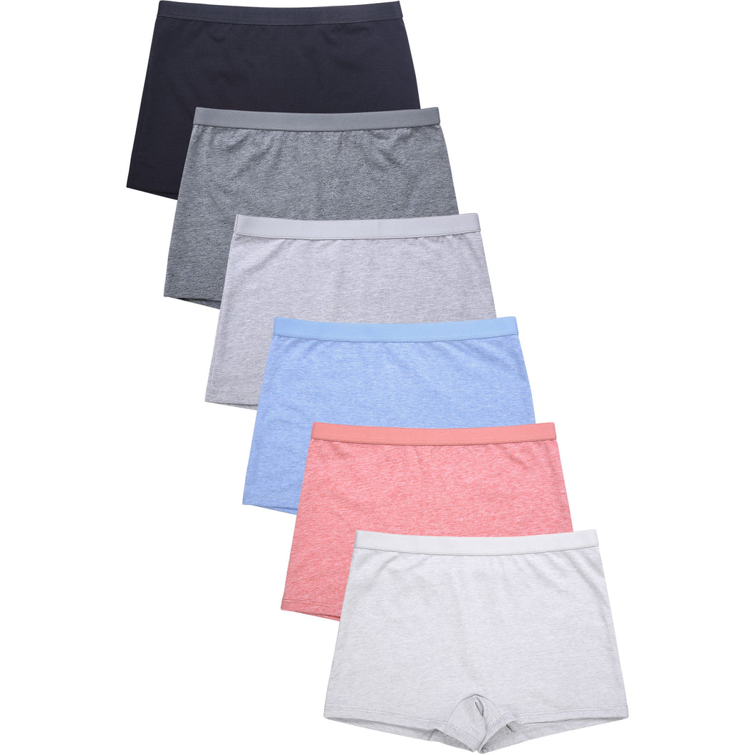 PACK OF 6 SOFRA WOMEN'S SEAMLESS HEATHER SOLID BOYSHORTS (LP6138CB3)