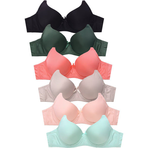 PACK OF 6 MAMIA WOMEN'S FULL COVERAGE SOLID T SHIRT BRA (BR4500P2)