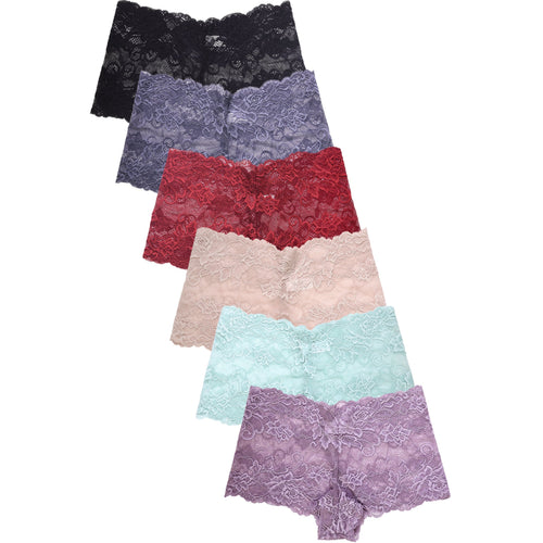 PACK OF 6 SOFRA WOMEN'S FLORAL LACE HIPSTER PANTY (LP9074LH)
