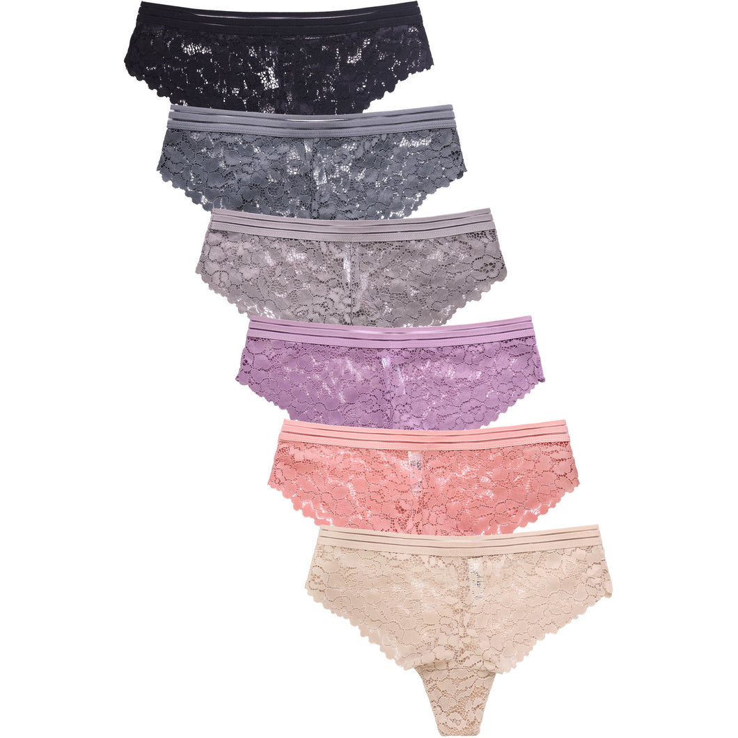 PACK OF 6 MAMIA WOMEN'S ALLOVER LACE THONG PANTY (LP9068LT)