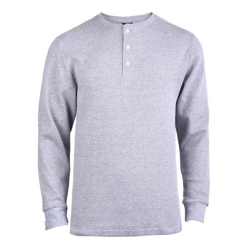 Men's Essentials Knocker Classic Three-Button Crew Neck Cotton Waffle Knit Henley (MHS100_HGY)