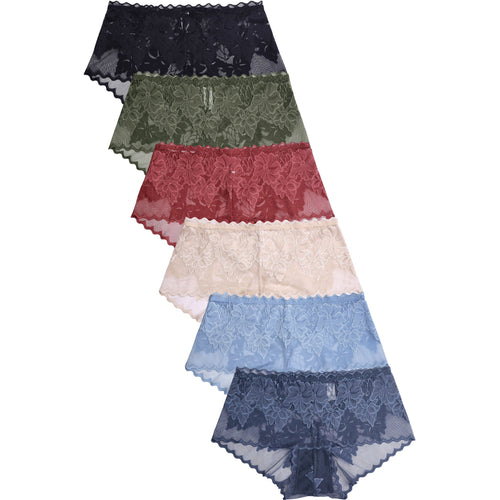 PACK OF 6 SOFRA WOMEN'S FLORAL LACE HIPSTER PANTY (LP9065LH)