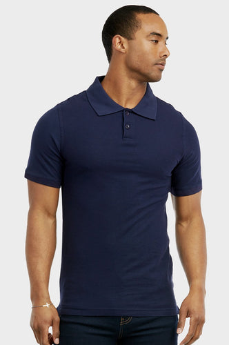 Men's Essentials Knocker Solid Short Sleeved Slim Fit Polo Shirt  (POLO2000_ NVY)