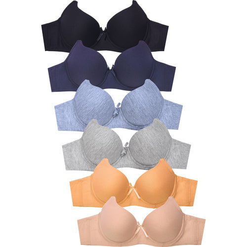 PACK OF 6 MAMIA WOMEN'S FULL COVERAGE REMOVABLE STRAPS SOLID T