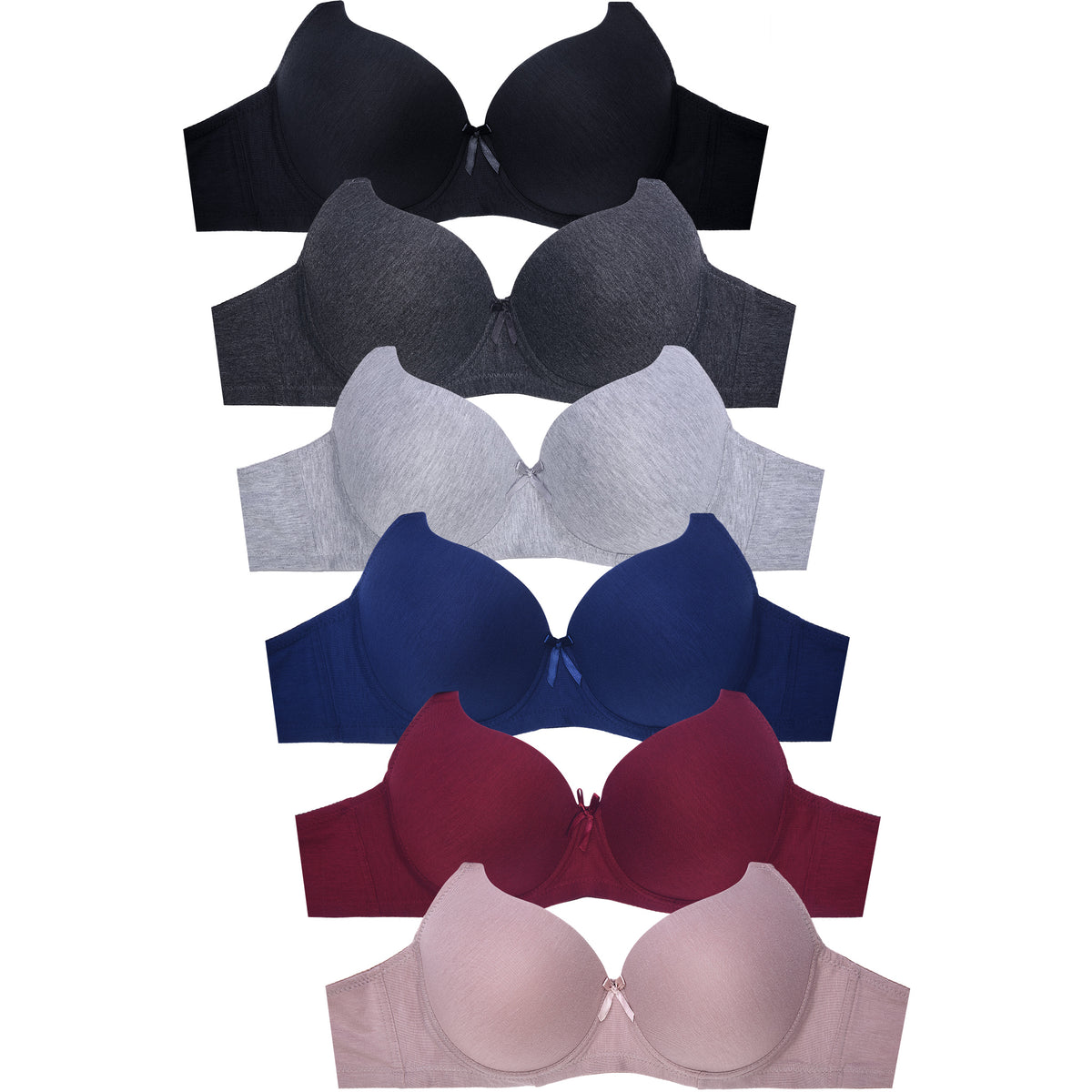 PACK OF 6 MAMIA WOMEN'S DDD FULL CUP COTTON BLEND SOLID T SHIRT BRA (B –  247 Frenzy