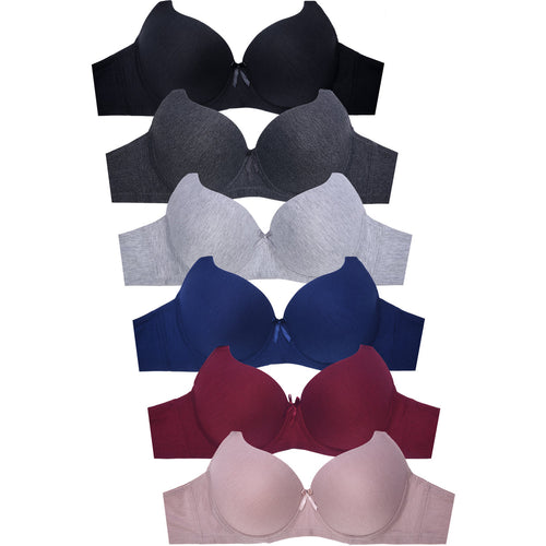 PACK OF 6 MAMIA WOMEN'S DDD COTTON CUP SOLID BRA (BR4307P3D)
