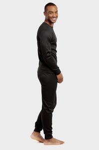 Men's Essentials Knocker Two Piece Set Long Johns Thermal Underwear Set (TU001_ BLK)