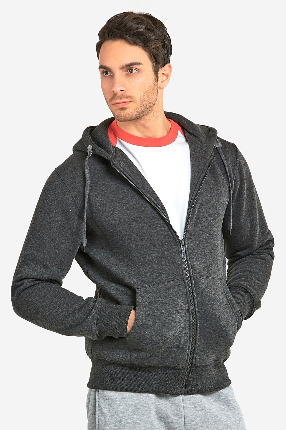Men's Essentials Knocker Heavy Fabric Cotton Blend Full Zip Fleece Hoodie Jacket (HD2000_CGY)