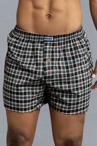 Men's Essentials Knocker PACK OF 3 Button Fly Cotton Plaid Boxer Shorts (TB4500_3PK AST)