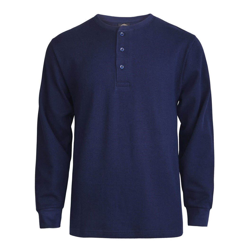 Men's Essentials Knocker Classic Three-Button Crew Neck Cotton Waffle Knit Henley (MHS100_NVY)