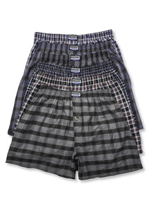 Men's Essentials Knocker PACK OF 3 Button Fly Cotton Plaid Boxer Shorts (TB4500_3PK AST)