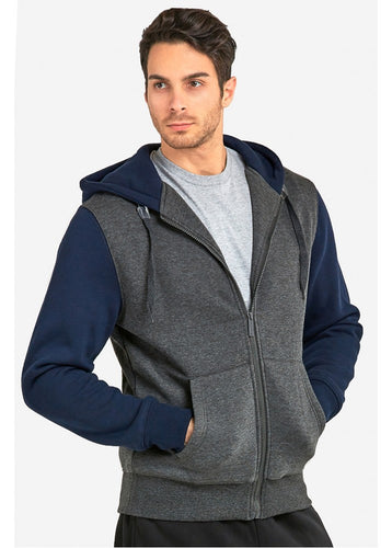 Men's Essentials Knocker Heavy Fabric Cotton Blend Full Zip Fleece Twon Tone Hoodie Jacket (HD2001_ CGN)