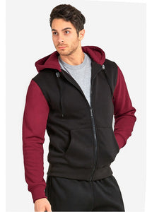 Men's Essentials Knocker Heavy Fabric Cotton Blend Full Zip Fleece Twon Tone Hoodie Jacket (HD2001_ BBU)