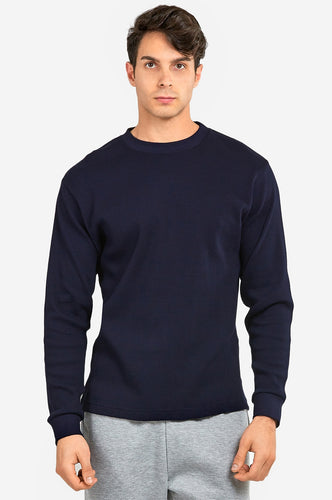 Men's Essentials Knocker Classic Breathable Cotton Waffle Knit Texture Thermal Top (KHT001_NVY)